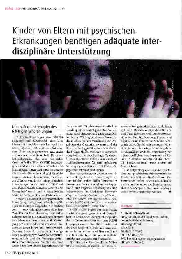 Vorschauseite 1: Kinder von Eltern mit psychischen Erkrankungen benötigen adäquate interdisziplinäre Unterstützung