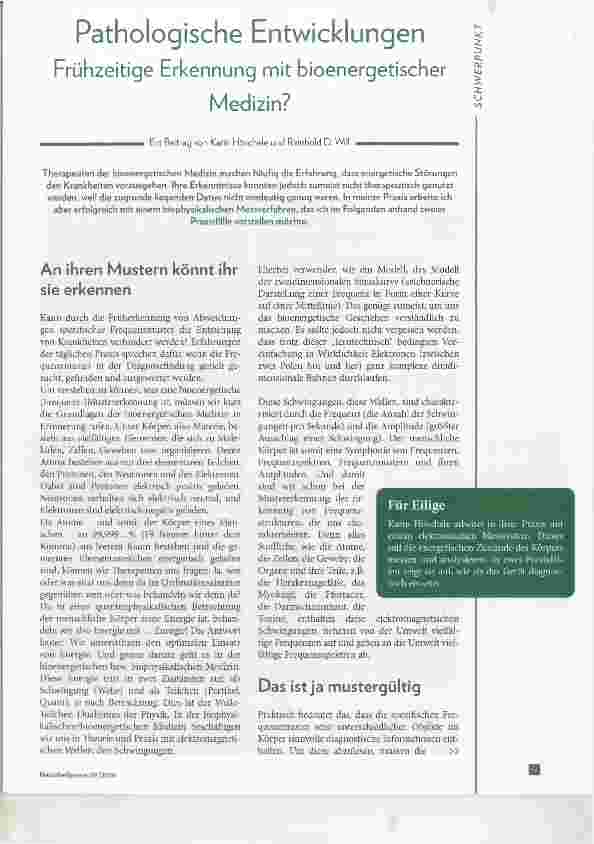 Vorschauseite 1: Pathologische Entwicklungen Frühzeitige Erkennung mit bioenergetischer Medizin?