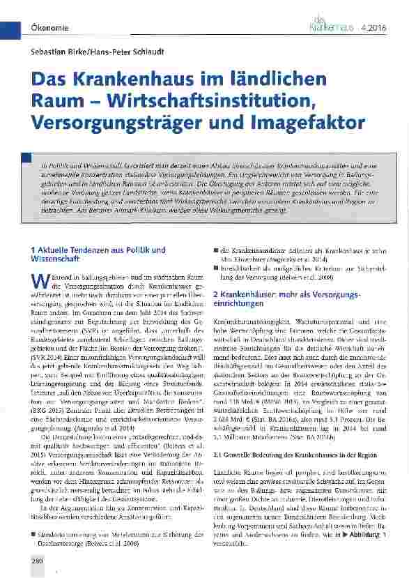 Vorschauseite 1: Das Krankenhaus im ländlichen Raum Wirtschaftsinstitution, Versorgungsträger und Imagefaktor