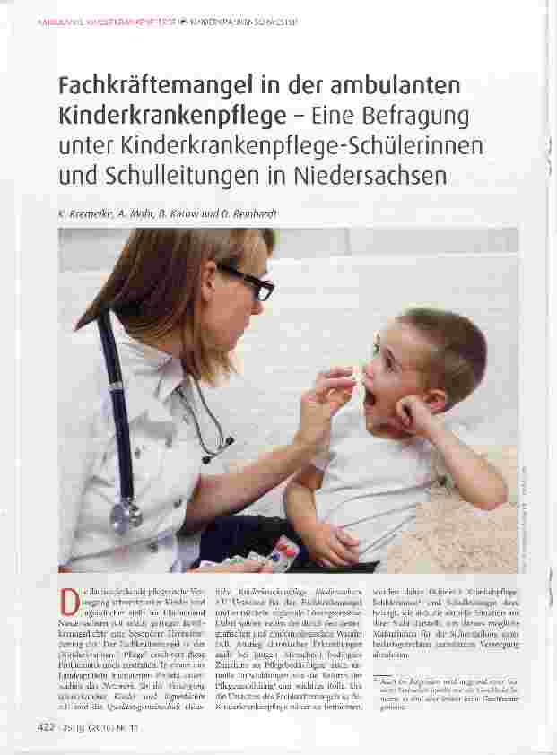 Vorschauseite 1: Fachkräftemangel in der ambulanten Kinderkrankenpflege Eine Befragung unter Kinderkrankenpflege-Schülerinnen und Schulleitungen in Niedersachsen