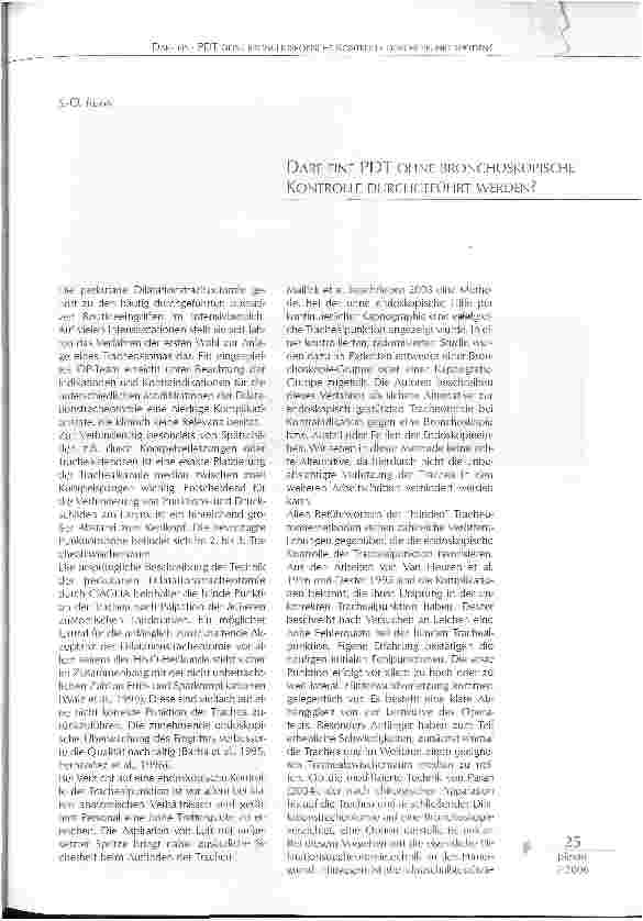 Vorschauseite 1: DARF EINE PDT OHNE BRONCHOSKOPISCHE KONTROLLE DURCHGEFÜHRT WERDEN?