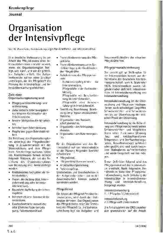 Vorschauseite 1: Organisation der Intensivpflege