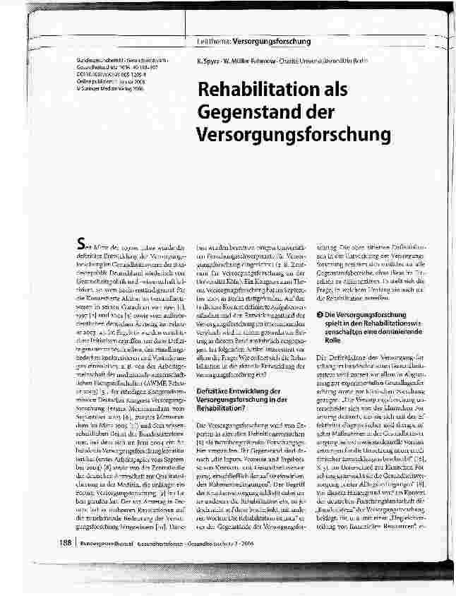 Vorschauseite 1: Rehabilitation als Gegenstand der Versorgungsforschung