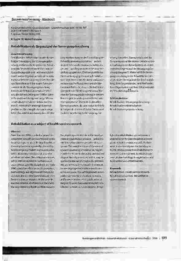 Vorschauseite 2: Rehabilitation als Gegenstand der Versorgungsforschung