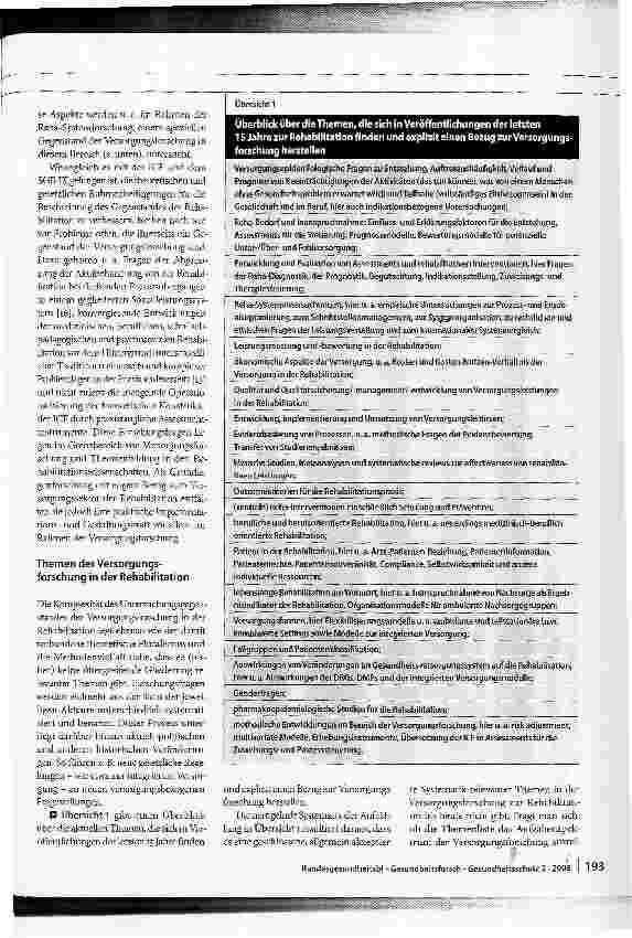 Vorschauseite 6: Rehabilitation als Gegenstand der Versorgungsforschung