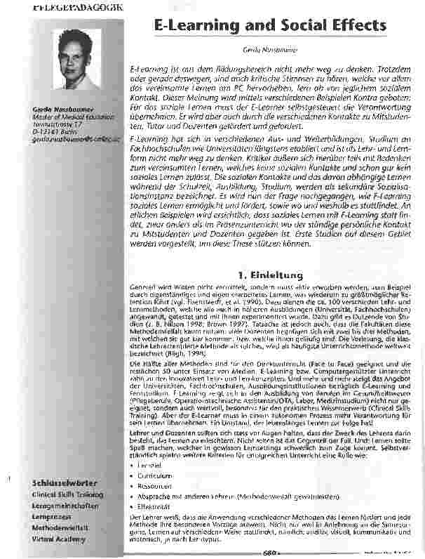Vorschauseite 1: E-Learning and Social Effects