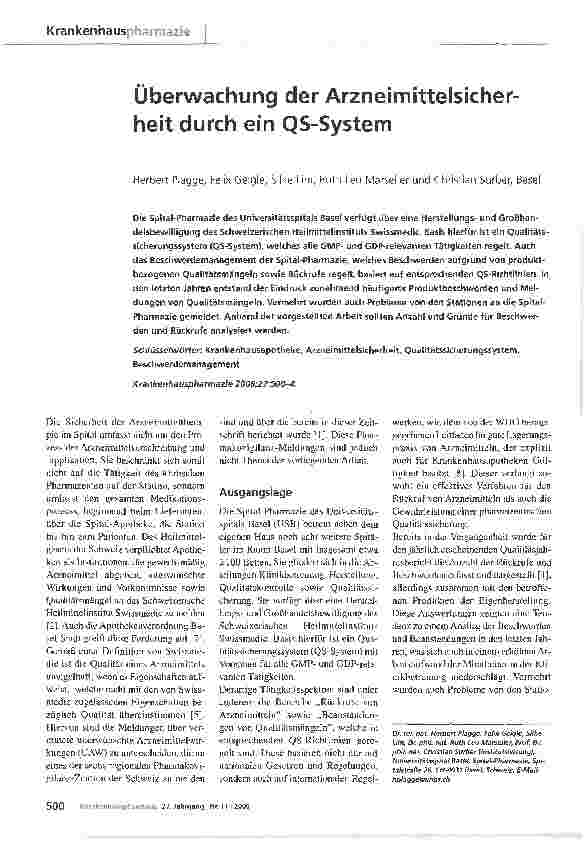 Vorschauseite 1: Überwachung der Arzneimittelsicherheit durch ein QS-System