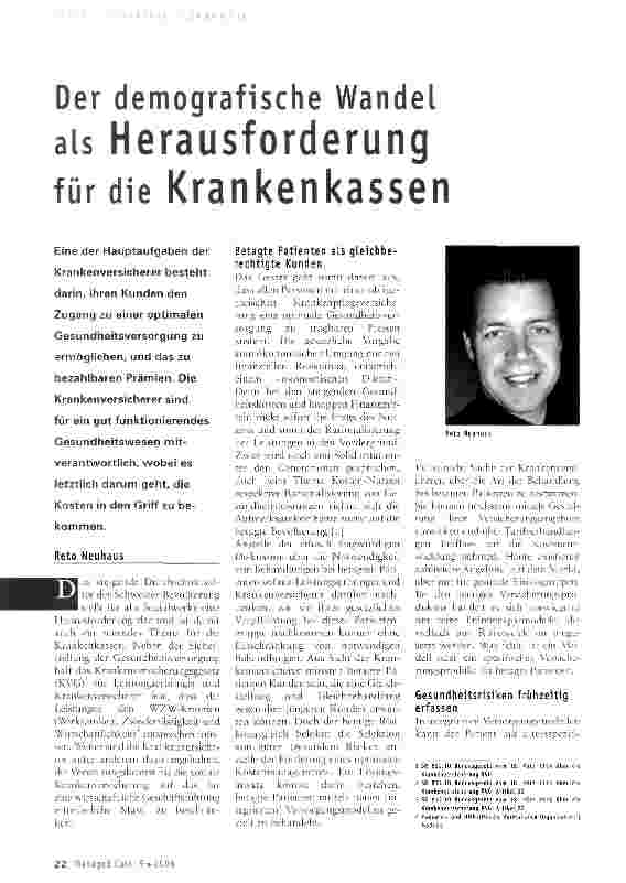 Vorschauseite 1: Der demografische Wandel als Herausforderung für die Krankenkassen