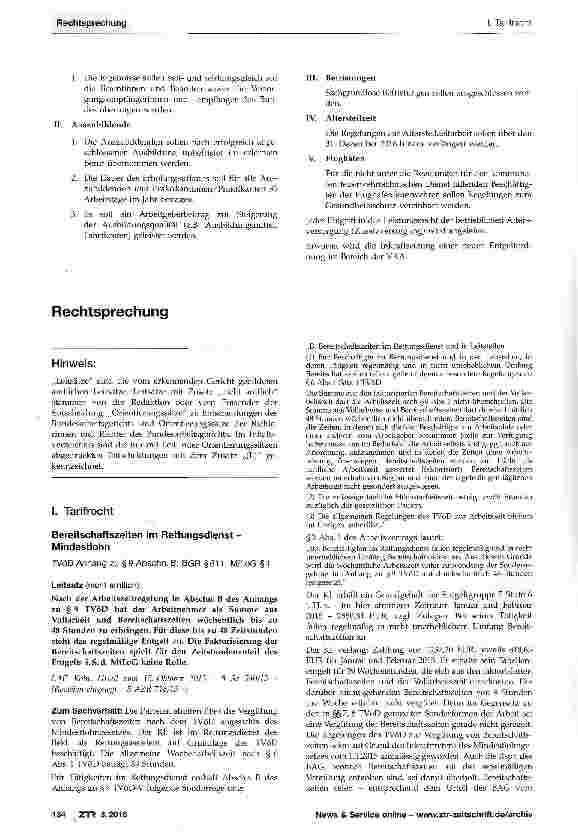 Vorschauseite 1: Bereitschaftszeiten im Rettungsdienst -Mindestlohn