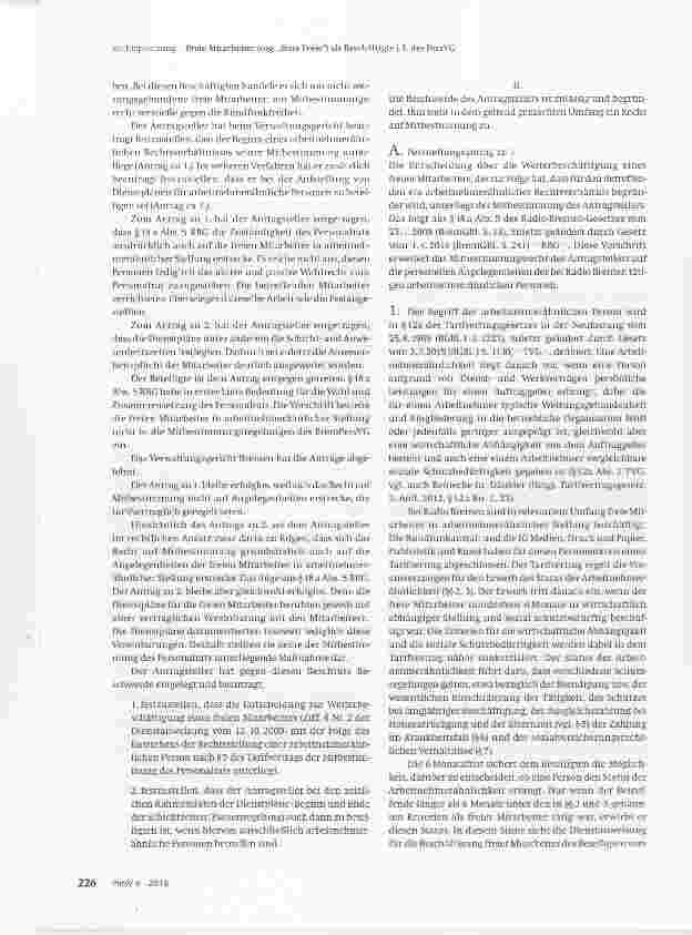 Vorschauseite 2: Freie Mitarbeiter (sog. „feste Freie) ais Beschäftigte i.S. des PersVG
