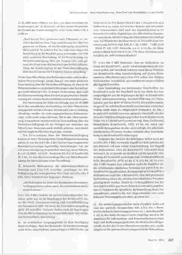 Vorschauseite 3: Freie Mitarbeiter (sog. „feste Freie) ais Beschäftigte i.S. des PersVG