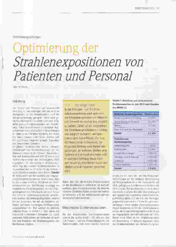 Vorschauseite 1: Optimierung der Strahlenexpositionen von Patienten und Personal
