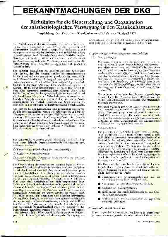 Vorschauseite 1: Richtlinien für die Sicherstellung und Organisation der anästhsiologischen Versorgung der Krankenhäuser