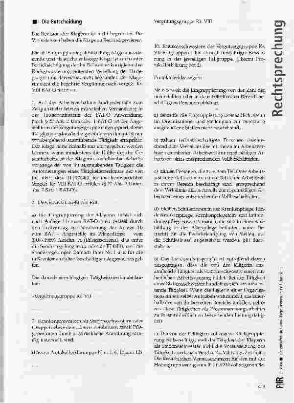 Vorschauseite 2: Stationshilfen sind keine Pflegepersonen im tariflichen Sinne