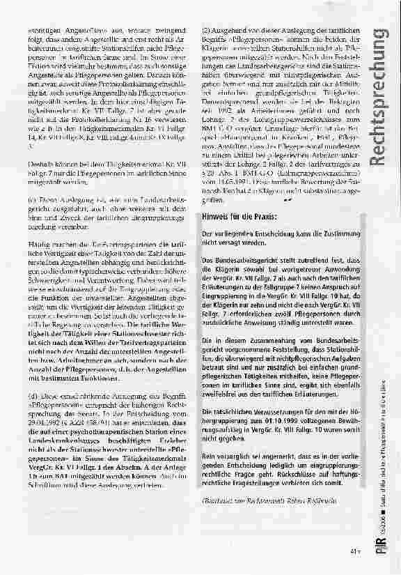 Vorschauseite 4: Stationshilfen sind keine Pflegepersonen im tariflichen Sinne