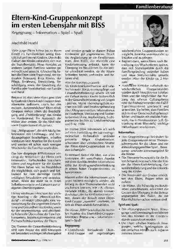 Vorschauseite 1: Eltern-Kind-Gruppenkonzept im ersten Lebensjahr mit BISSBegegnung - Information - Spiel - Spaß