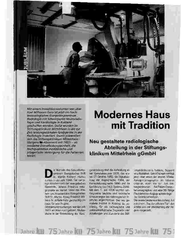Vorschauseite 1: Modernes Haus mit TraditionNeu gestaltete radiologische Abteilung - Stiftungsklinikum Mittelrhein