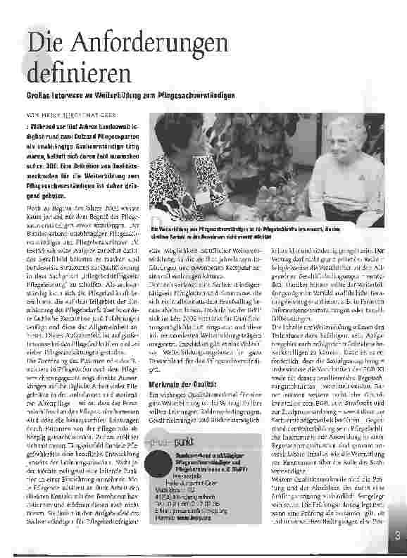 Vorschauseite 1: Die Anforderungen definieren - Großes Interesse an Weiterbildung zum Pflegesachverständigen