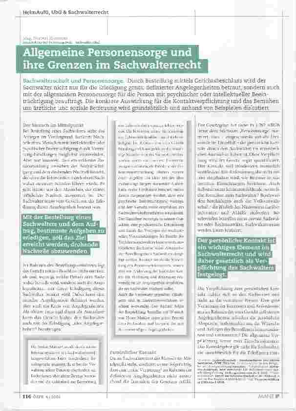 Vorschauseite 1: Allgemeine Personensorge und ihre Grenzen im Sachwalterrecht