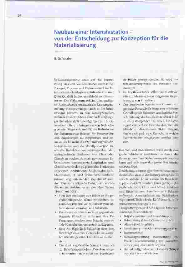 Vorschauseite 1: Neubau einer Intensivstation - von der Entscheidung zur Konzeption für die Materialisierung