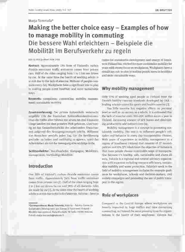 Vorschauseite 1: Die bessere Wahl erleichtern Beispiele die Mobilität im Berufsverkehrzu regeln