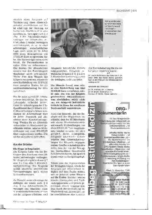 Vorschauseite 2: Ablehnung der Altersteilzeit wegen dringender betrieblicher Gründe?