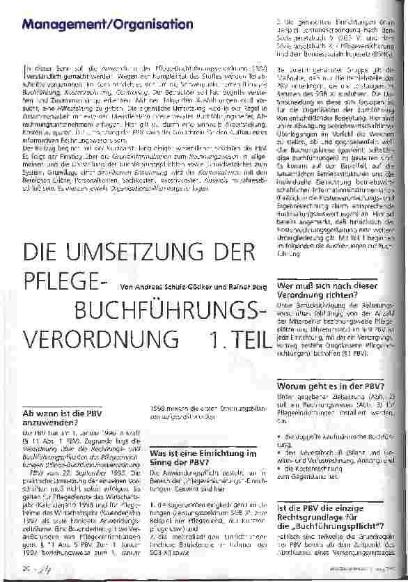 Vorschauseite 1: Die Umsetzung der Pflege-Buchführungsverordnung 1. Teil