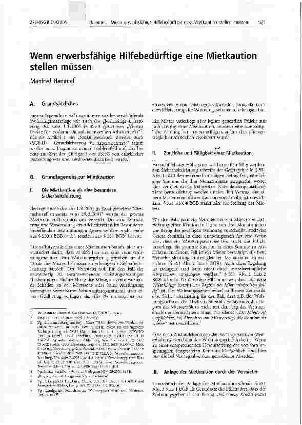Vorschauseite 1: Wenn erwerbsfähige Hilfebedürftige eine Mietkaution stellen müssen
