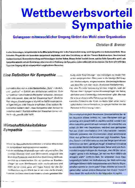 Vorschauseite 1: Wettbewerbsvorteil SympathieGelungener mitmenschlicher Umgang fördert das Wohl einer Organisation