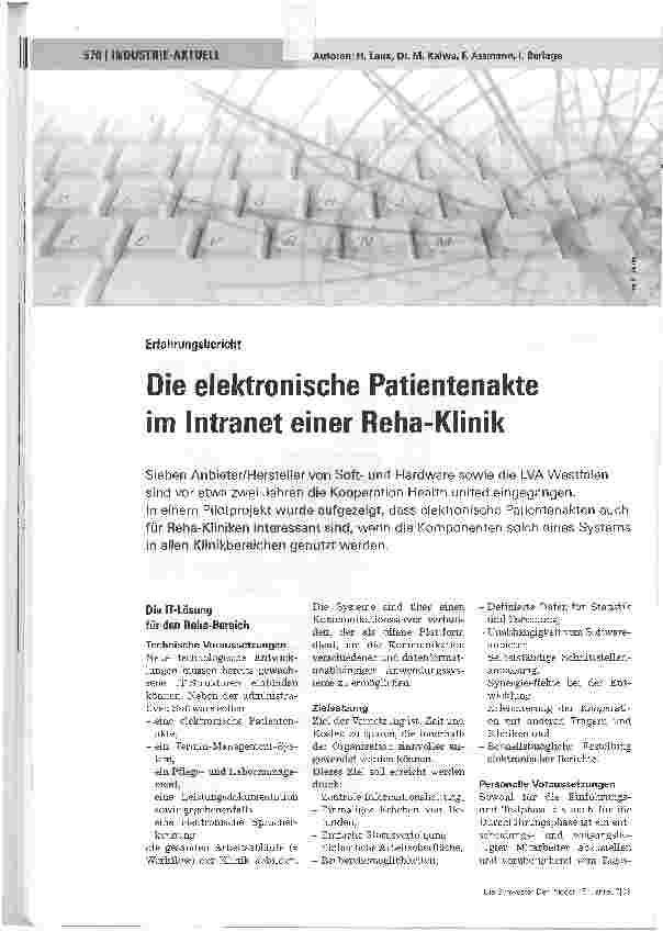 Vorschauseite 1: ErfahrungsberichtDie elektronische Patientenakte im Intranet einer Reha-Klinik