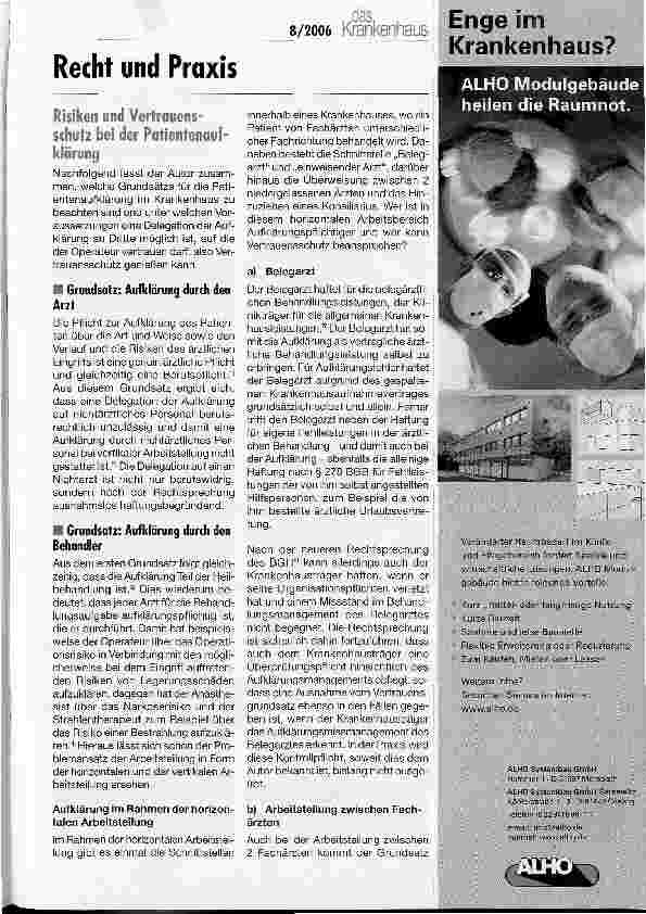 Vorschauseite 1: Risiken und Vertrauensschutz bei der Patientenaufklärung