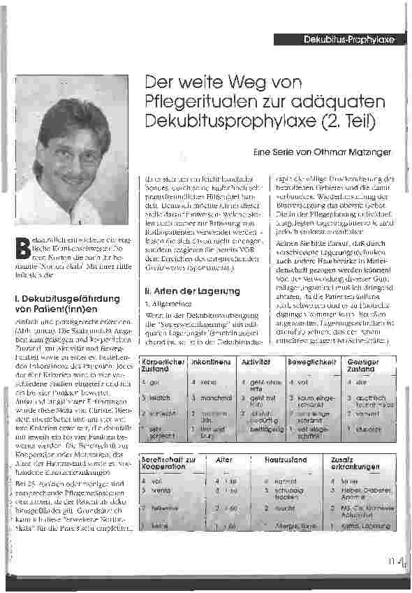 Vorschauseite 1: Der weite Weg von Pflegeritualen zur adäquaten Dekubitusprophylaxe (2. Teil)