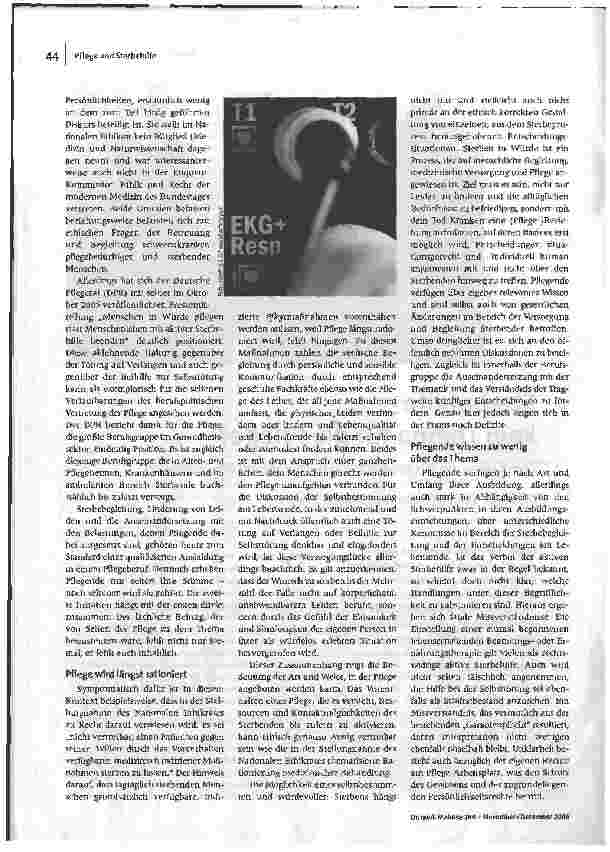 Vorschauseite 2: Sterbehilfe - kein Thema für die Pflege? Zum Beitrag der Pflegenden zur aktuellen Sterbehilfe-Diskussion