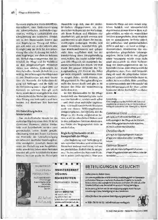 Vorschauseite 4: Sterbehilfe - kein Thema für die Pflege? Zum Beitrag der Pflegenden zur aktuellen Sterbehilfe-Diskussion