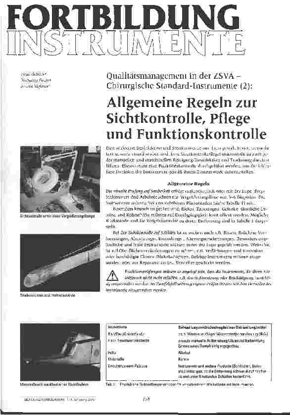 Vorschauseite 1: Allgemeine Regeln zur Sichtkontrolle, Pflege und Funktionskontrolle