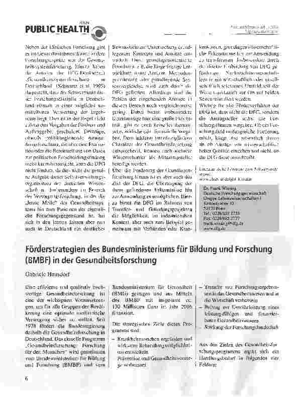 Vorschauseite 1: Förderstrategien des Bundesministeriums für Bildung und Forschung (BMBF) in der Gesundheitsforschung