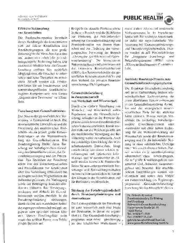 Vorschauseite 2: Förderstrategien des Bundesministeriums für Bildung und Forschung (BMBF) in der Gesundheitsforschung