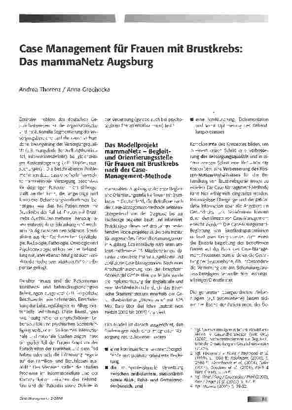 Vorschauseite 1: Case Management für Frauen mit Brustkrebs: Das mammaNetz Augsburg