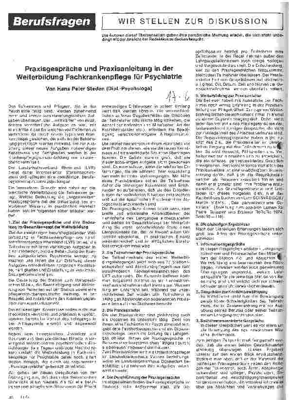 Vorschauseite 1: Praxisgespräche und Praxisanleitung in der Weiterbildung Fachkrankenpflege für Psychiatrie