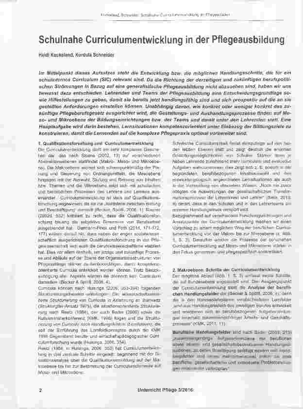 Vorschauseite 1: Schulnahe Curriculumentwicklung in der Pflegeausbildung