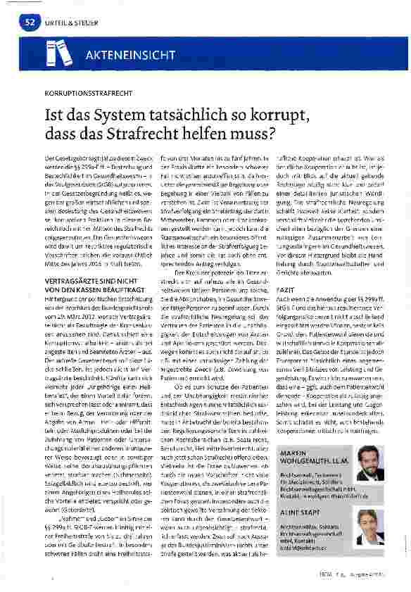 Vorschauseite 1: Ist das System tatsächlich so korrupt, dass das Strafrecht helfen muss?