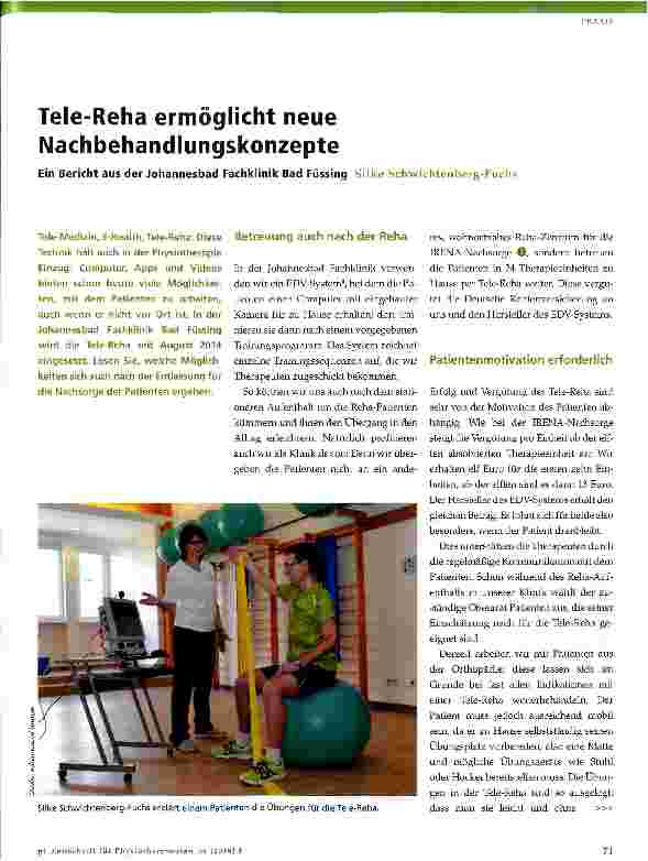 Vorschauseite 1: Tele-Reha ermöglicht neue Nachbehandlungskonzepte