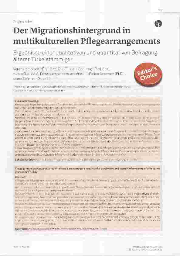 Vorschauseite 1: Der Migrationshintergrund in multikulturellen Pflegearrangements