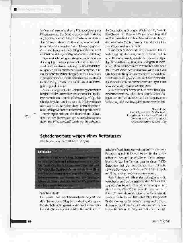 Vorschauseite 1: Schadensersatz wegen eines BettsturzesOLG Dresden vom 17.1.2006 (2 U 753/04)