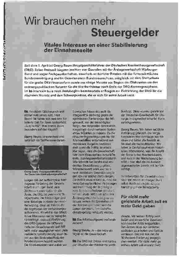 Vorschauseite 1: Wir brauchen mehrSteuergelderVitales Interesse an einer Stabilisierung der Einnahmeseite