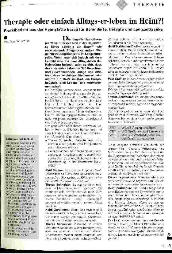 Vorschauseite 1: Therapie oder einfach Alltags-er-leben im Heim?! Praxisbericht aus der Heimstätte Bärau für Behinderte, Betagte und Langzeitkranke
