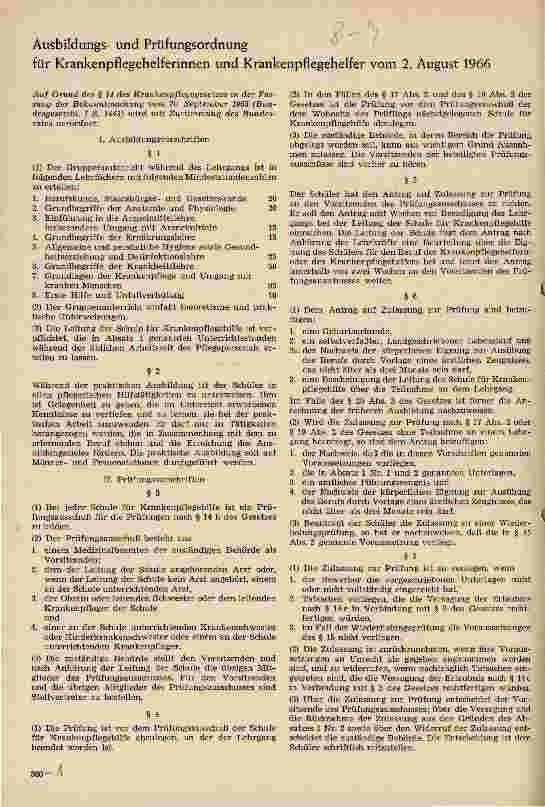 Vorschauseite 1: Ausbildungs-und Prüfungsordnung für Krankenpflegehelferinnen und Krankenpflegehelfer vom 2. August 1966