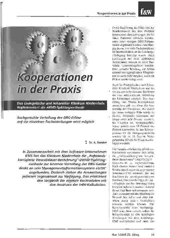 Vorschauseite 1: Kooperationen in der PraxisDas Evangelische und Johanniter Klinikum Niederrhein implementiert die AKVD-Splittingmethode