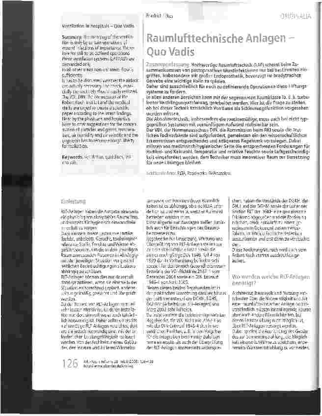Vorschauseite 1: Raumlufttechnische Anlagen -Quo Vadis