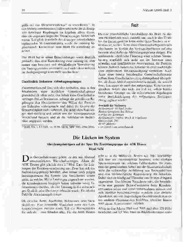 Vorschauseite 6: Beschränkung des Abfindungsanspruchs am Goodwill der Gemeinschaftspraxis bei anderweitiger Niederlassung in unmittelbarer Nähe zur alten Praxis